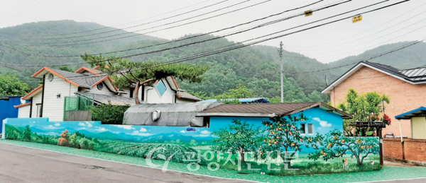 푸른 나무들과 어우러진 신촌마을 주택들